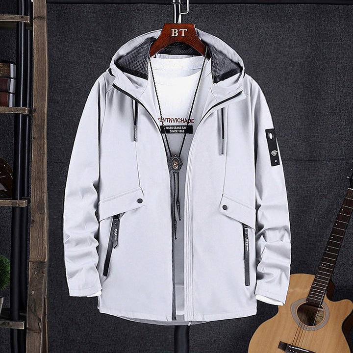 Herr Vind och Water-Resistant Softshell Fältjacka med Mesh Huva Foder och Dold Zip Fickor