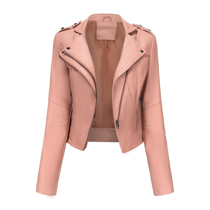 Dam Stilren Biker Jacka med Asymmetrical Dragkedja och Detail Sömmar