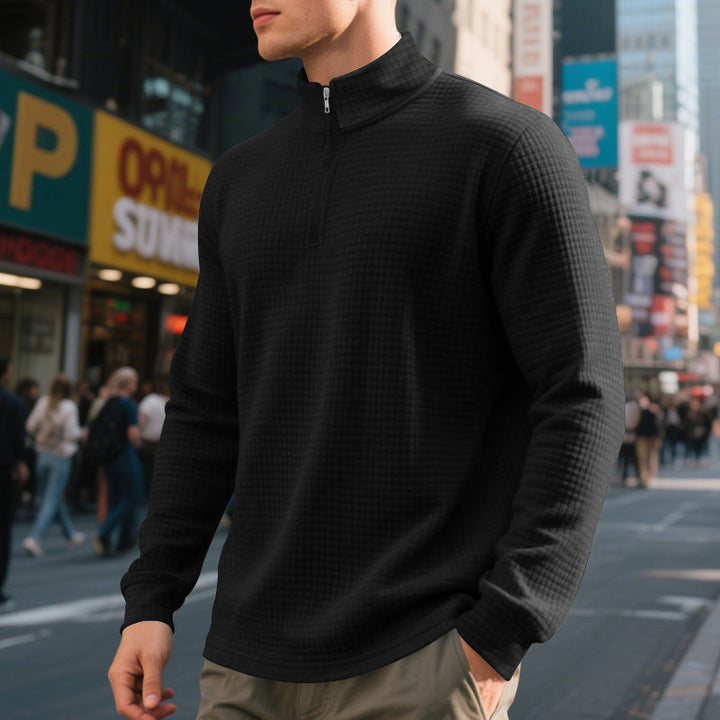 Herr Urban Halv Dragkedja Pullover med Fin Square Texture och Hög Ståkrage