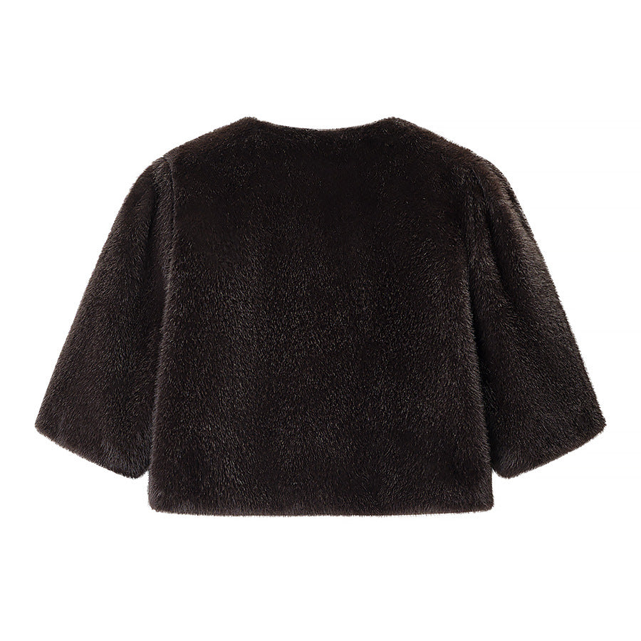 Dam kort skuren Faux Fur Bolero med 3/4 ärmar
