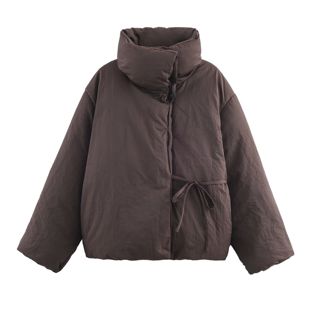 Dam Oversized Quiltad Jacka med Hög Ståkrage och Midjebälte