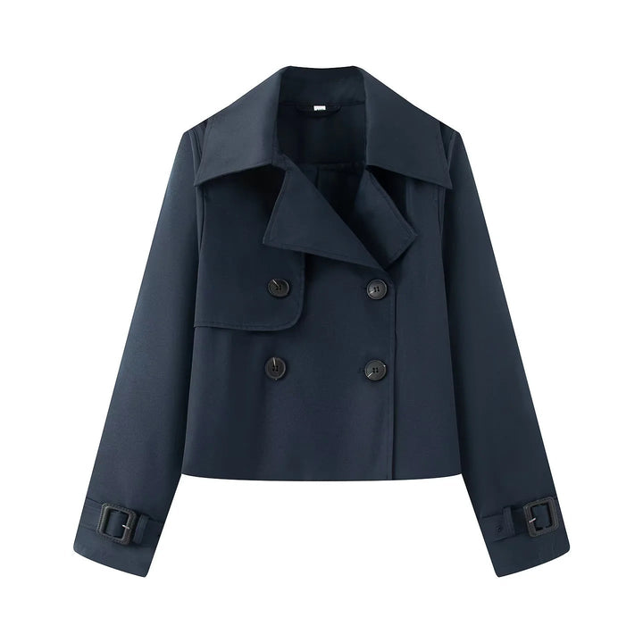 Dam kort cropped trenchcoat med double-breasted knäppning och adjustable ärm straps