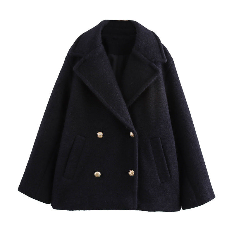 Dam Kort Double-Breasted Ull Blend Peacoat med Wide Lapels