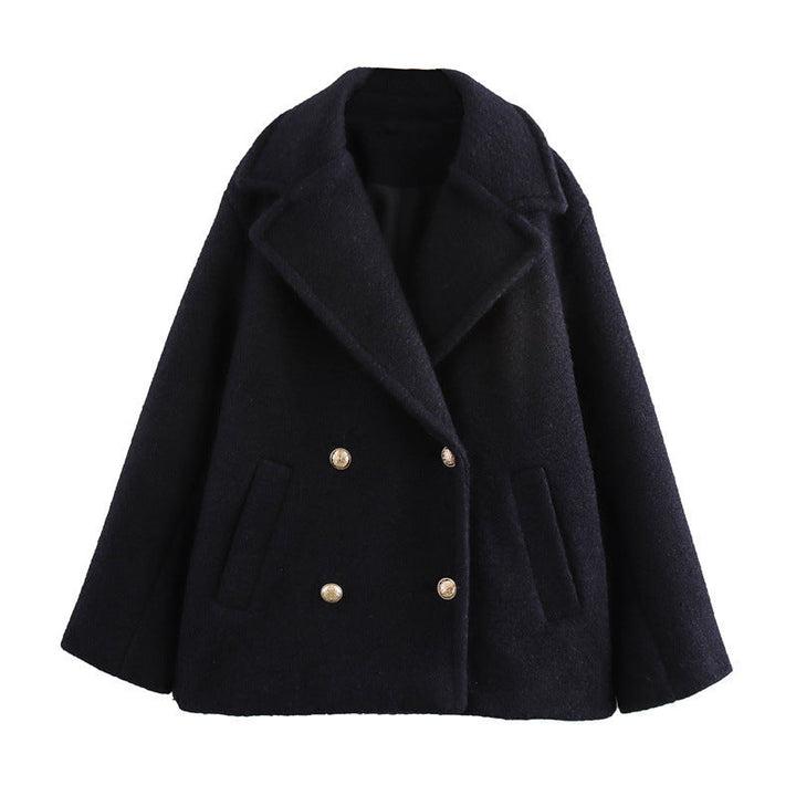 Dam Kort Double-Breasted Ull Blend Peacoat med Wide Lapels