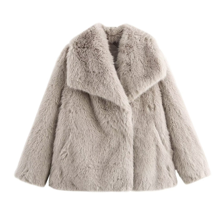 Dam Kort-Skärning Faux-Fur Kappa med Voluminous Sjalrakrage och Straight Skärning