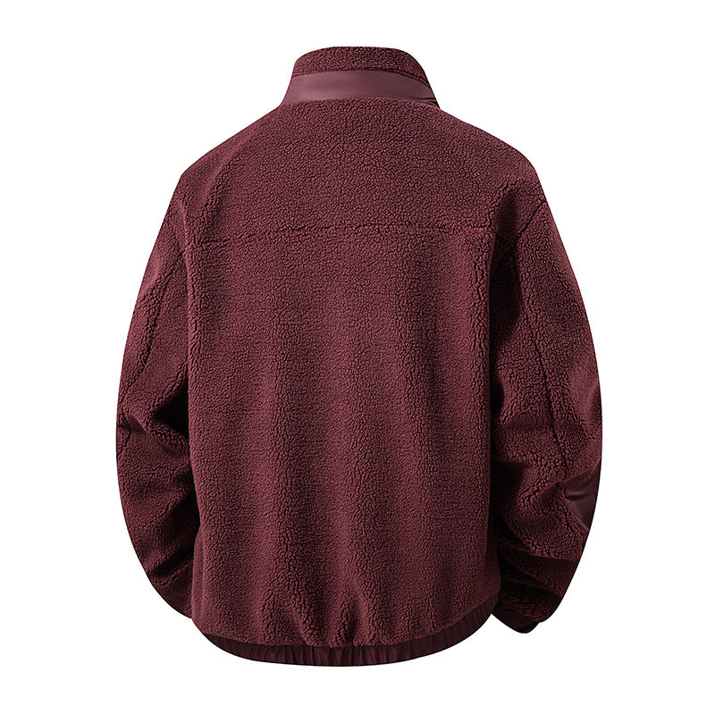 Herr Oversize Teddy Fleece Jacka med Kontrast Nylon Inlägg och Ståkrage