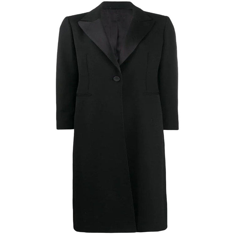 Dam elegant Single-Breasted lång kappa in Tuxedo stil med Narrow Lapels och Satin Trim