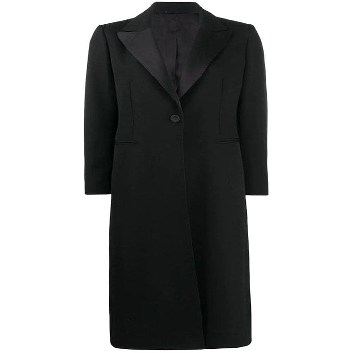 Dam elegant Single-Breasted lång kappa in Tuxedo stil med Narrow Lapels och Satin Trim
