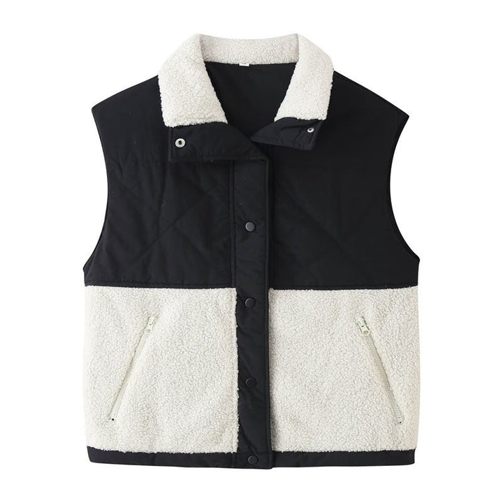 Dam Quiltad Väst med Teddy Fleece Insert, Ståkrage och Dragkedja Fickor