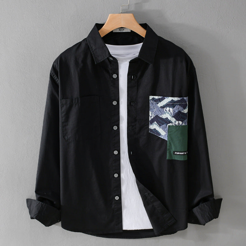 Herr Lätt Bomull Overshirt med Contrasted Utanpå Bröstficka i Layering Stil