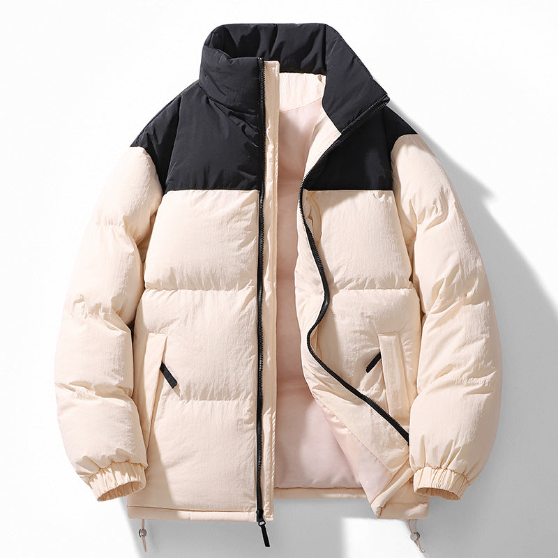 Herr Vadderad Quiltad Jacka med Hög Krage, Dragsko Fåll och Kontrast Panel