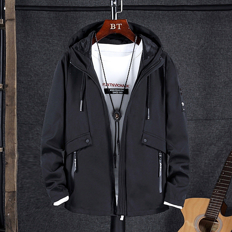 Herr Vind och Water-Resistant Softshell Fältjacka med Mesh Huva Foder och Dold Zip Fickor