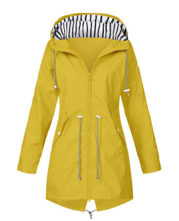 Dam figursydd parka jacka med huva, drawstring waist och concealed dragkedja