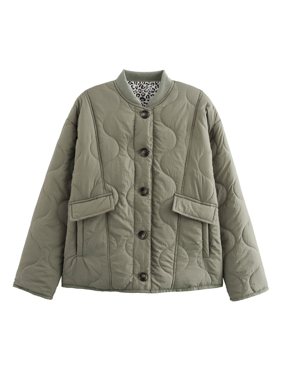 Dam 1700+ Quiltad Kort Blouson Jacka i Boxig Skärning med Round Neck, Knapp Knäppning och Lock Fickor