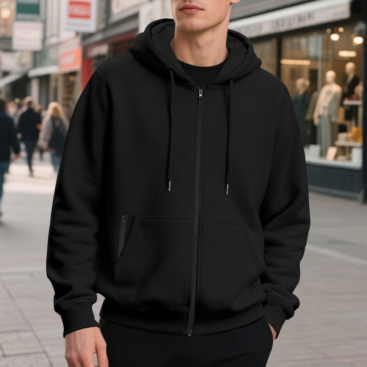 Herr Oversized med Dragkedja Luvtröja med Kangaroo Fickor och Contrasting Inner Foder