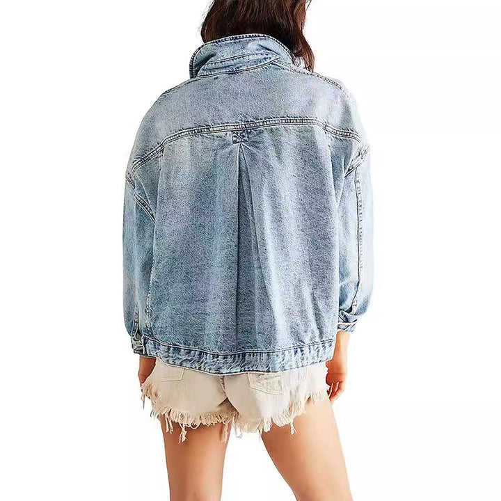Dam Ledig Denim Jacka i Oversized Stil med Decorative Fringes