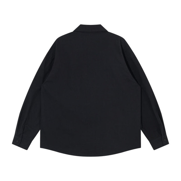 Herr oversize skjortjacka i Workwear Stil med Dekorativ Stitching och metall Rivets