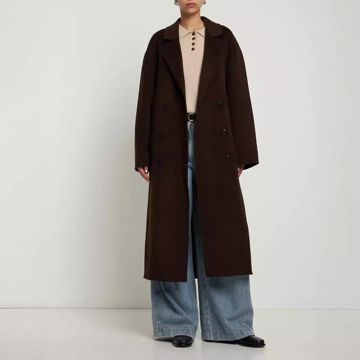 Dam oversize Double-breasted lång kappa med Dropped Shoulder silhuett och Gold dekorativ knappar