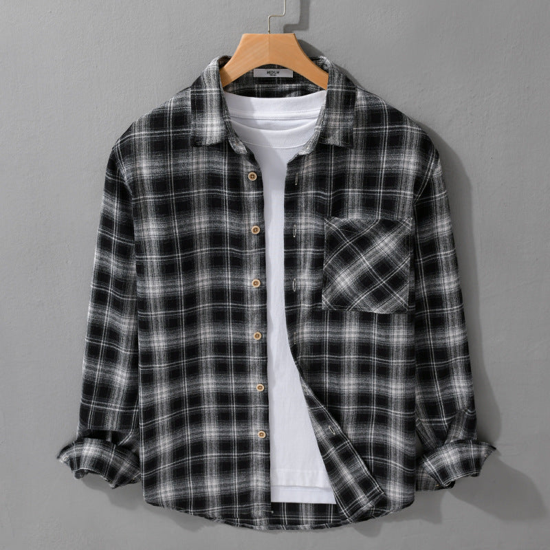 Herr Rutig Flanell Overshirt med Mjuk Bomull Struktur, Bröstficka och Avslappnad Passform