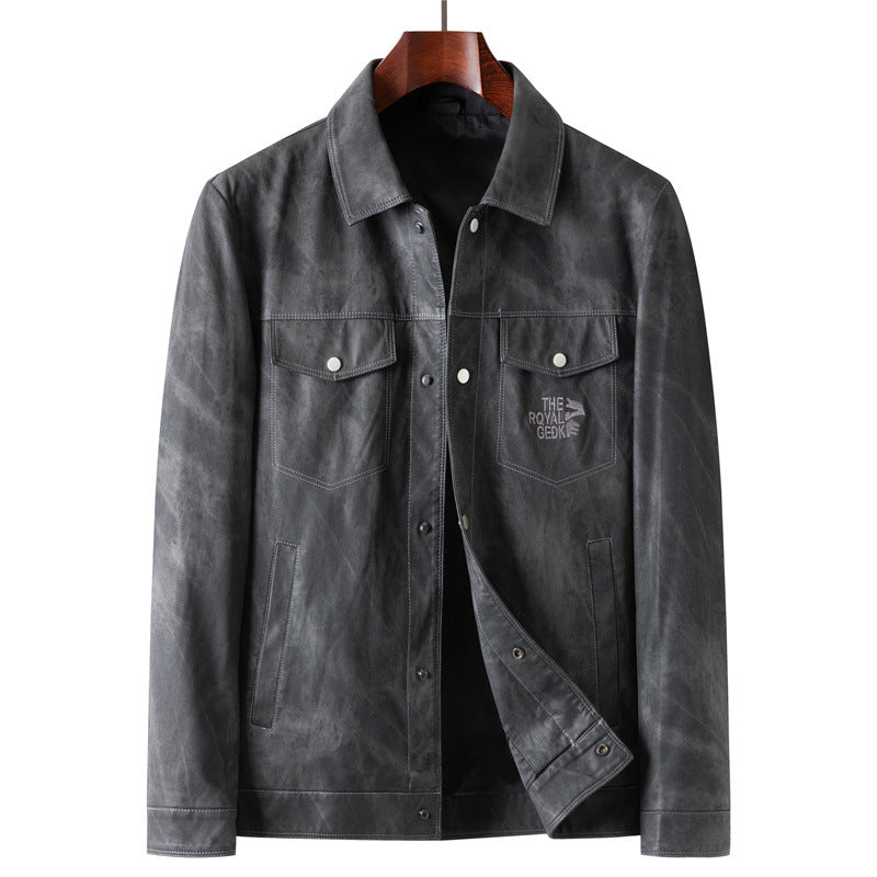 Herr Suede Look Trucker Jacka med Skjorta Krage och Lock Fickor