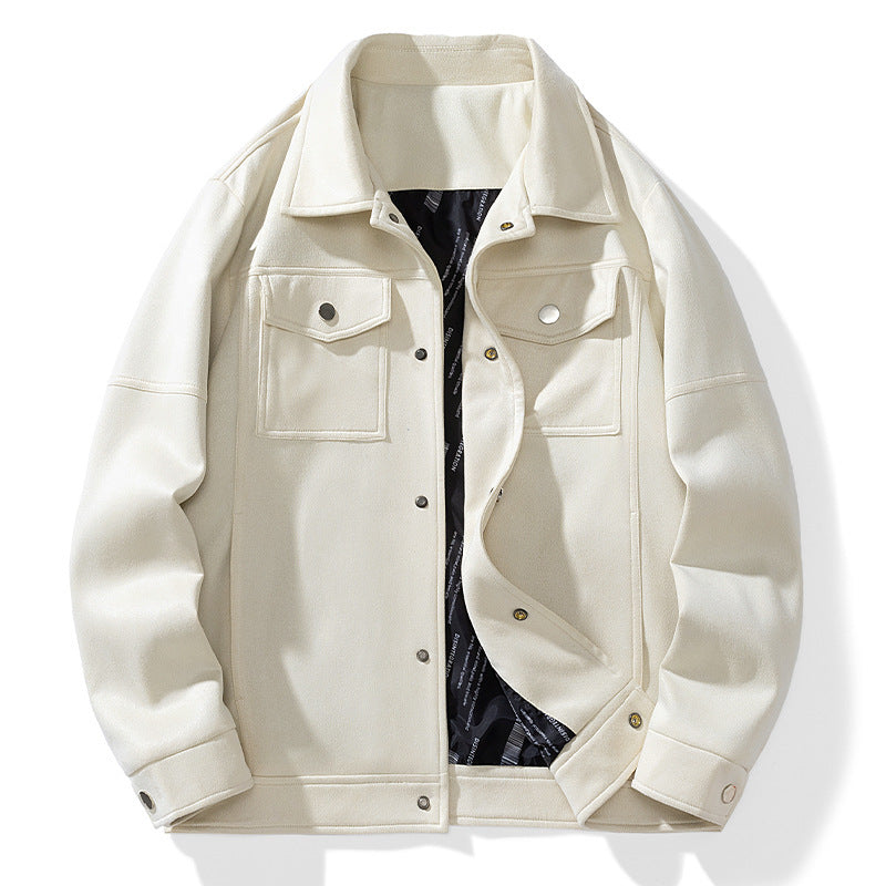 Herr Suede-Look Trucker Jacka med Quiltad Foder och Lock Fickor