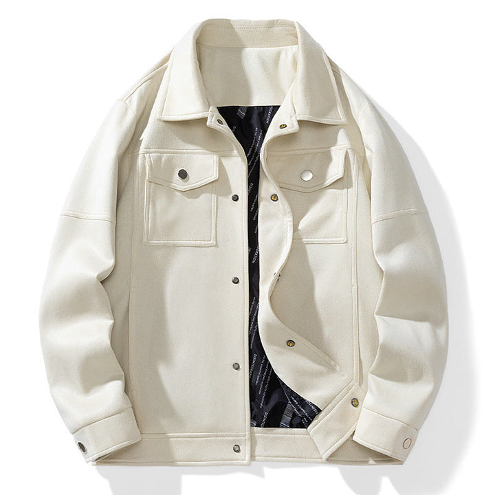 Herr Suede-Look Trucker Jacka med Quiltad Foder och Lock Fickor