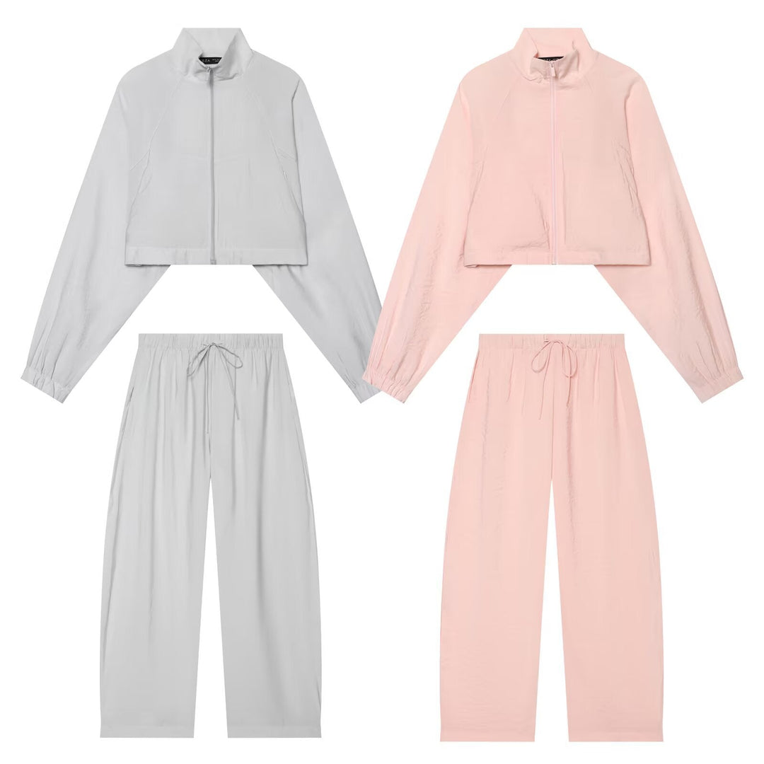 Dam Kort Windbreaker Jacka med Stå Krage, Raglan Ärmar och Elastic Nederkant