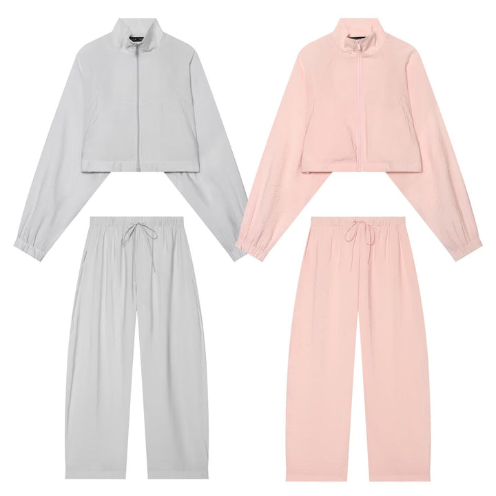 Dam Kort Windbreaker Jacka med Stå Krage, Raglan Ärmar och Elastic Nederkant