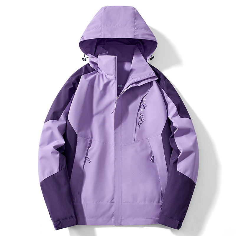 Herr Colorblock softshell Trekker Jacka med huva, dold dragkedjas och sidofickor