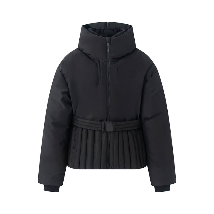 Dam Kort Tailored Quiltad Jacka med Hög Stå Krage och Belt