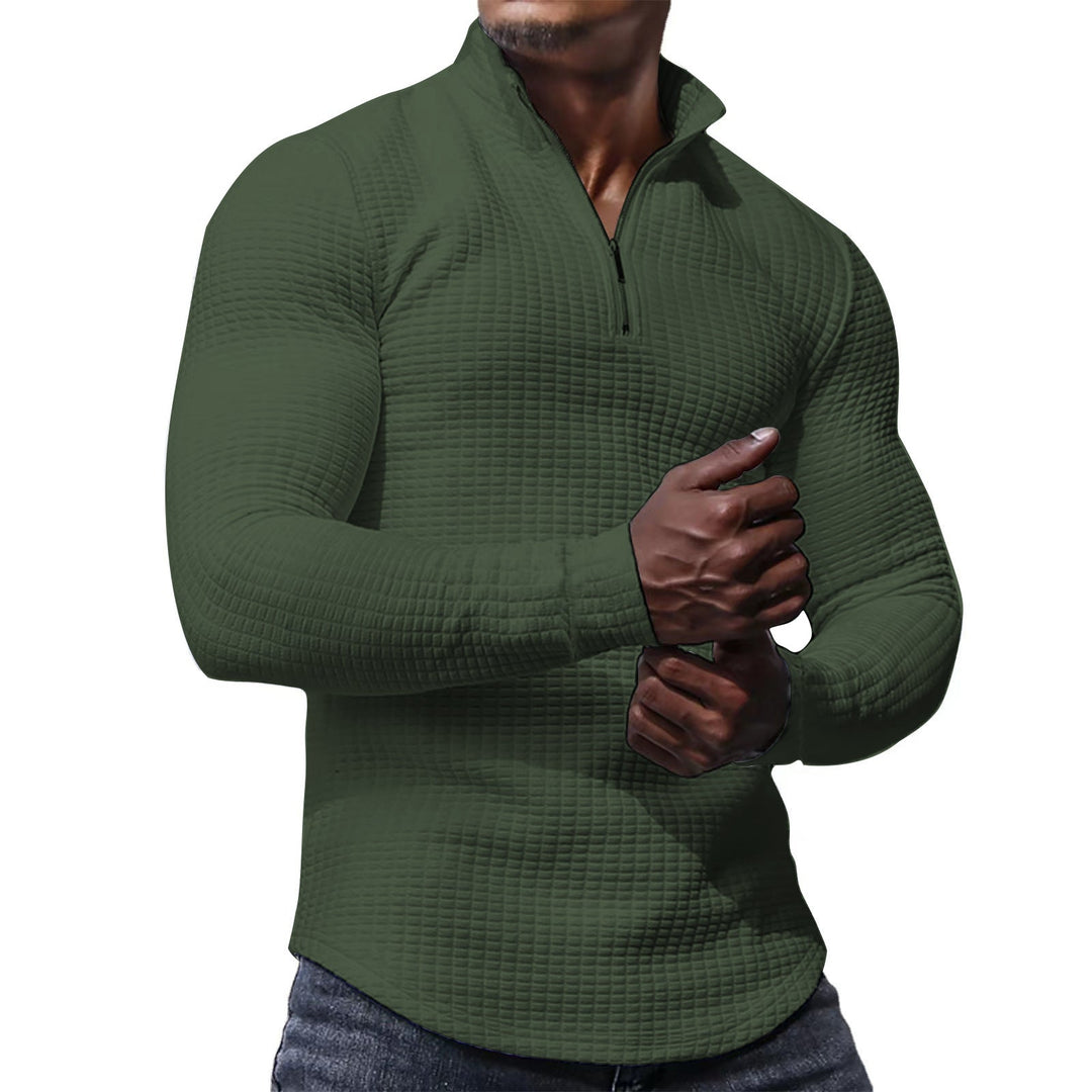 Herr Skräddarsydd Thermo Halv Dragkedja Pullover med Waffle Texture och Ståkrage
