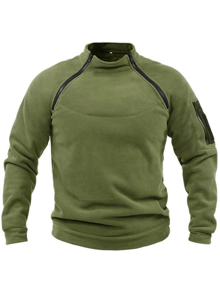 Herr Termisk Fleece Pullover med Hög Krage och Praktisk Fickor
