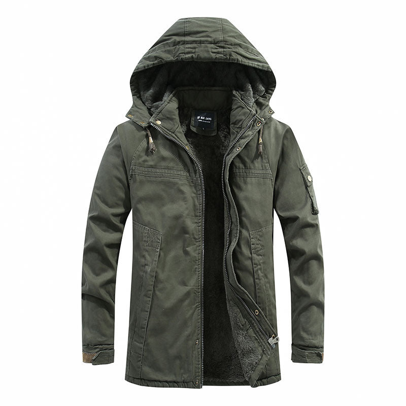 Herr Vindskyddande Canvas Parka med Cozy Teddy Fleecefoder och Funktionell Huva