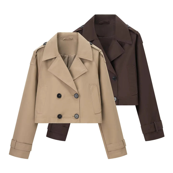 Dam kort-skärning cropped trenchcoat med double-breasted knäppning och epaulettes