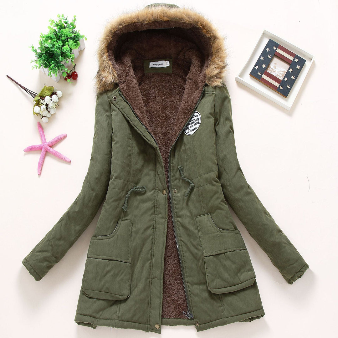 Dam high-värmande vinter parka med teddy foder, drawstring och faux fur kant