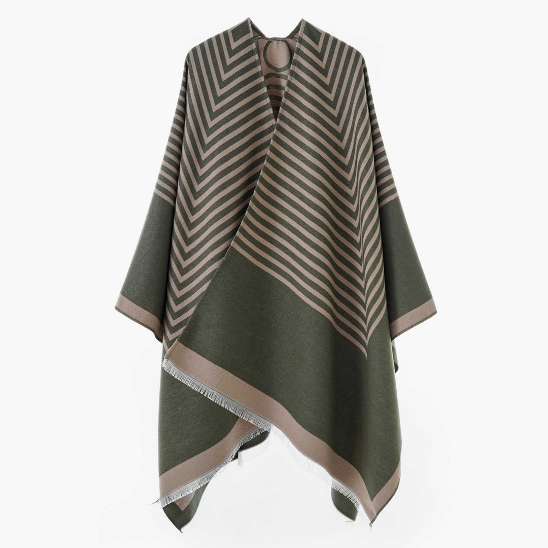 Dam Chevron-Jacquard capeponcho med bred Fall och Fringes