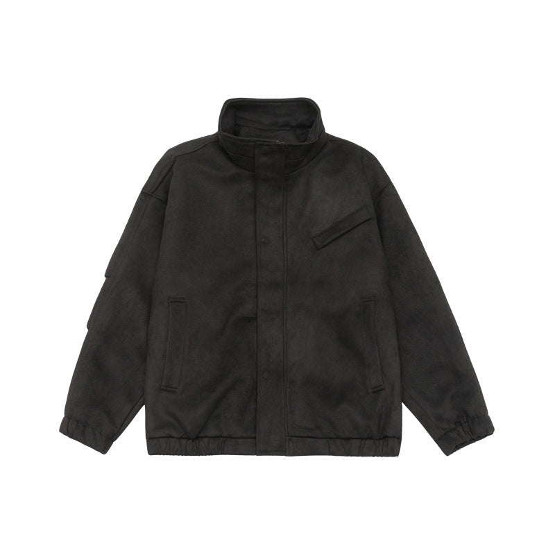 Unisex Kort-Skärning Ståkrage Fleece Jacka med Concealed Tryckknappsslå