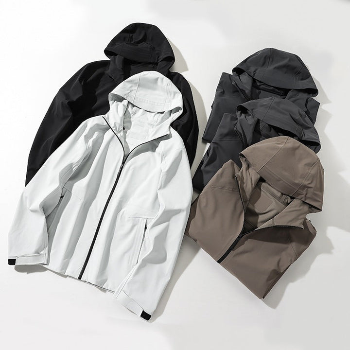 Herr Vattenavvisande Softshell Frilufts Jacka med Huva, Welded Sömmar &amp; Minimalistisk Dragkedja