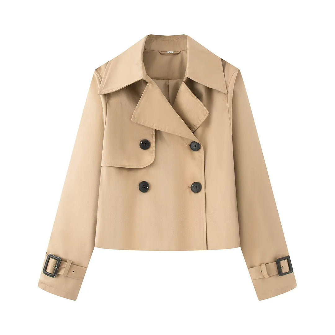 Dam kort cropped trenchcoat med double-breasted knäppning och adjustable ärm straps