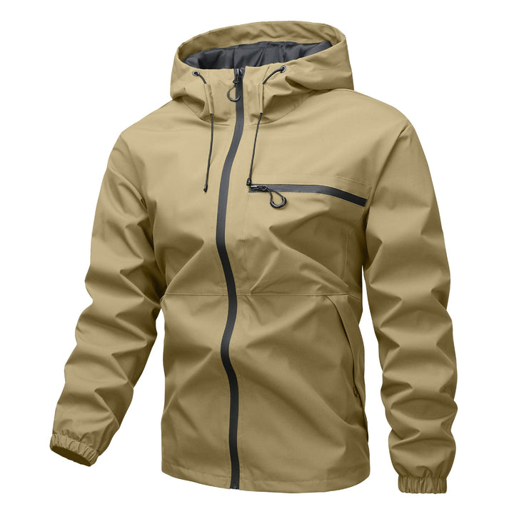 Herr Lätt Three-Layer Softshell Regnjacka med Welded Dragkedjor, Huva, och Bröst Dragkedja