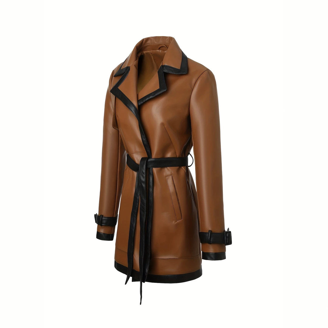 Dam Modern Faux Läder Trenchcoat