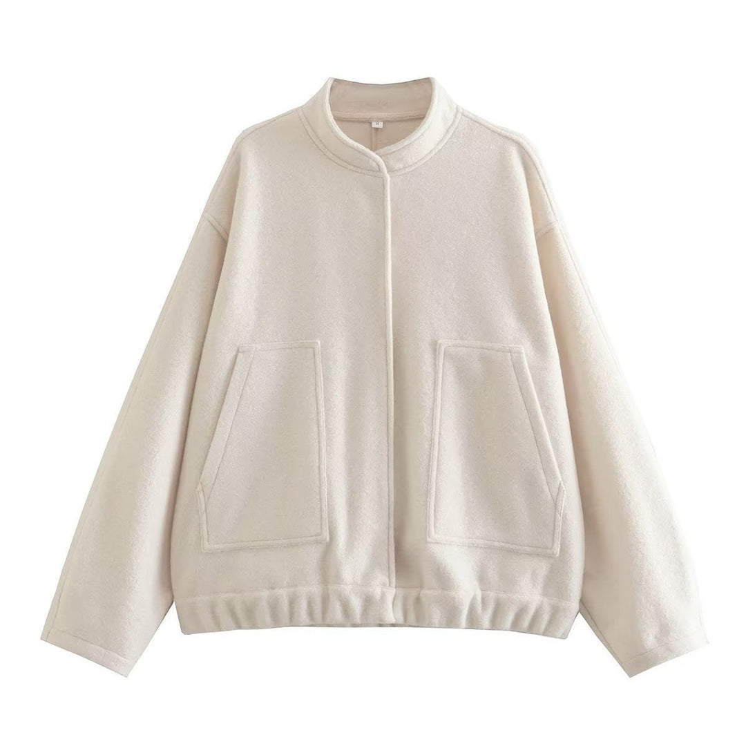 Dam 70+ Oversize Teddy-Fleecejacka med Stå Krage och Patch Fickor