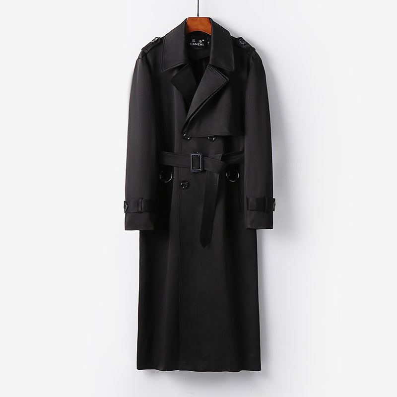Herr Elegant Ankle-Length Trench Kappa med Dold Knappslå och Midja Bälte