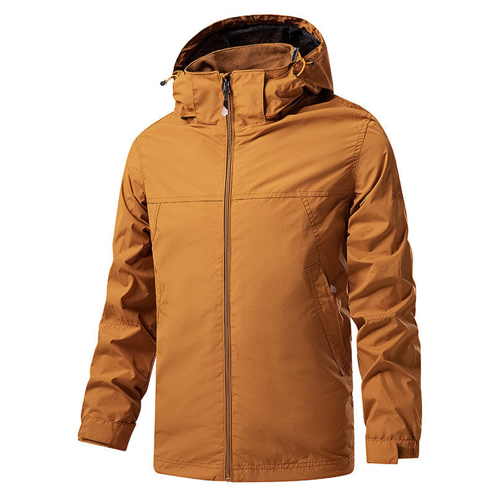 Herr Lätt Packable Regn och Vind Jacka med Justerbar Huva och Microfleece Krage