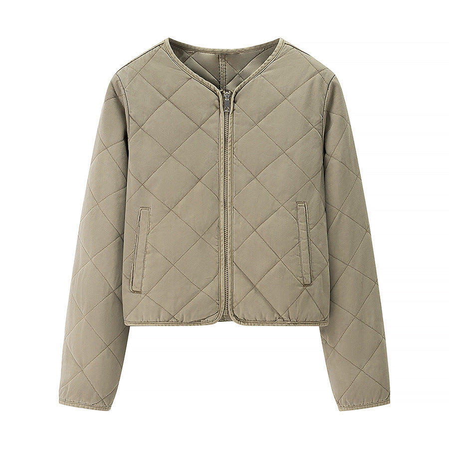 Dam lätt kviltad kort jacka med Round Neck, hel Zip och Subtle midja Length