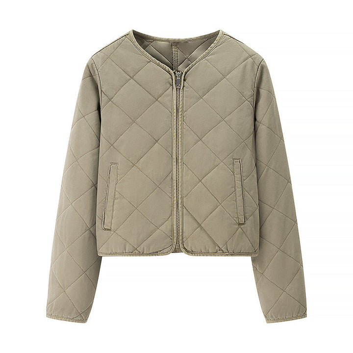 Dam lätt kviltad kort jacka med Round Neck, hel Zip och Subtle midja Length