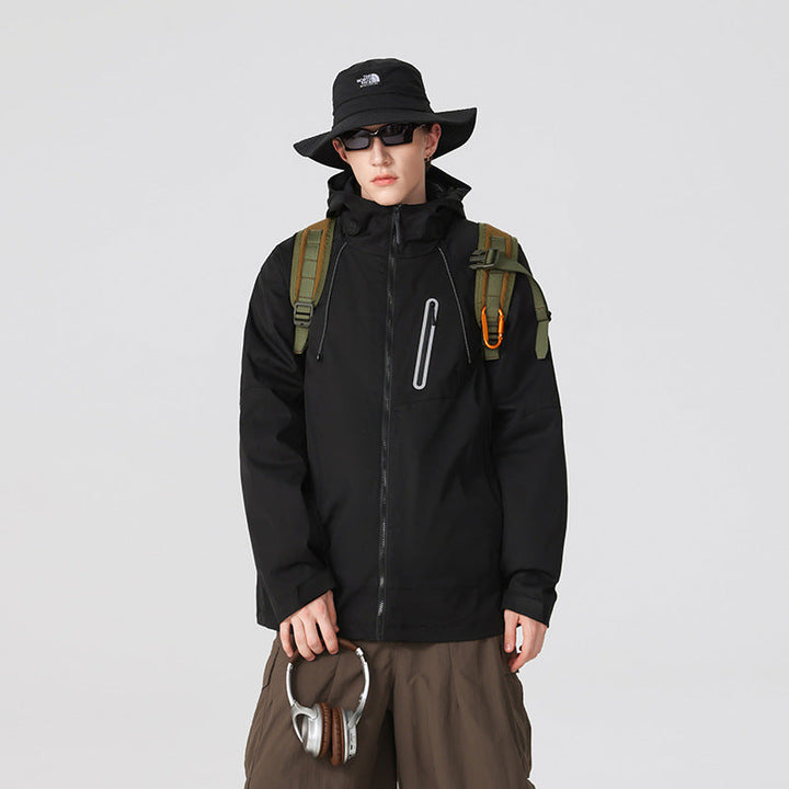 Herr Vattentät Softshell Regn Jacka med Justerbar Huva och Bröst Dragkedja Drune