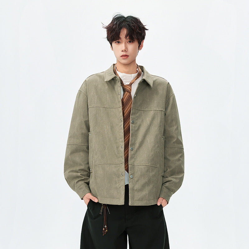 Herr Quiltad, Fodrad Canvas-Utility-Jacke med Tryckknappar