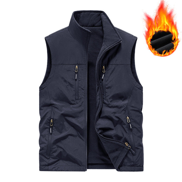 Herr Termisk Utility Väst med Fleecefoder, Vindskyddande Yttre Lager och Multi-Pocket Dragkedjefickor