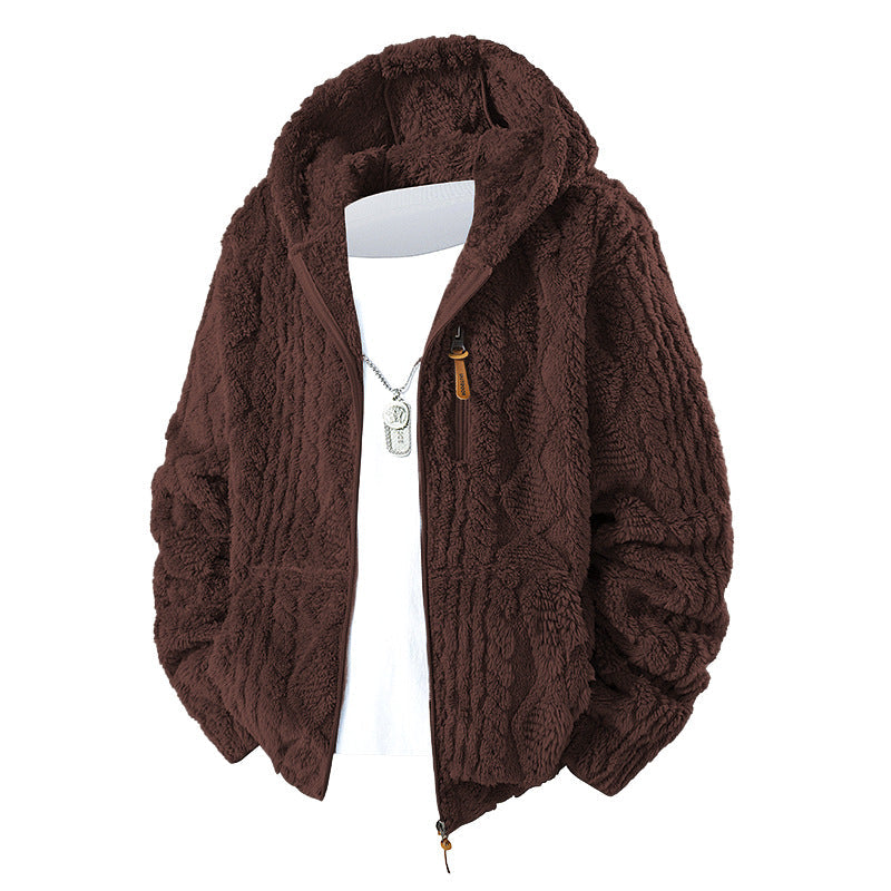 Herr Kuschelige Teddy-Fleece Kapuzenjacke med Durchgehendem Reißverschluss och Brusttasche